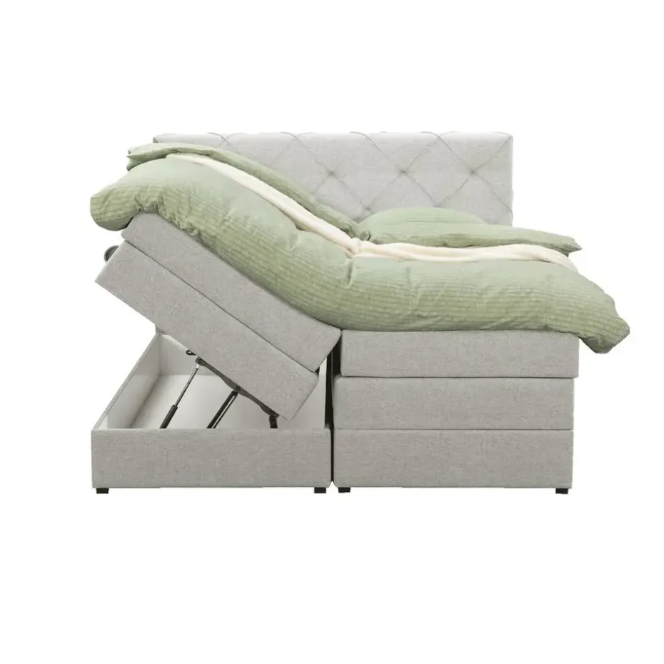 Boxspring met opbergruimte Liv geruit - ecru - 140x200 cm