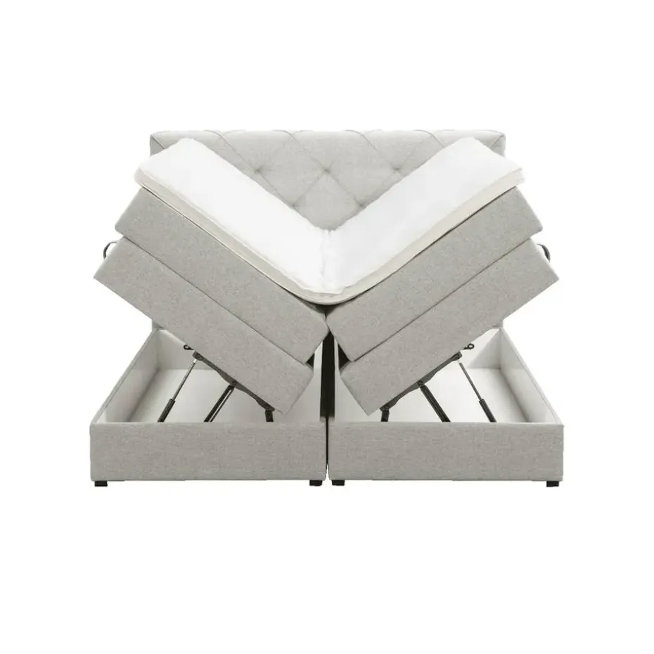 Boxspring met opbergruimte Liv geruit - ecru - 140x200 cm