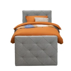 Boxspring met voetbord Liv geruit - lichtgrijs - 90x200 cm - vierkante poot