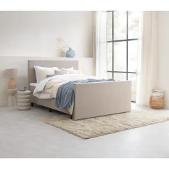 Boxspring met voetbord Liv egaal - beige - 160x200 cm - slanke poot