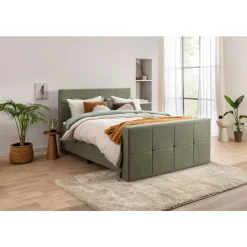 Boxspring met voetbord Liv geblokt - groen - 120x200 cm - slanke poot