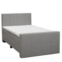 Boxspring met voetbord Liv geblokt - lichtgrijs - 120x200 cm - vierkante poot
