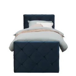 Boxspring met voetbord Liv geruit - blauw - 90x200 cm - slanke poot