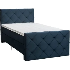 Boxspring met voetbord Liv geruit - blauw - 120x200 cm - slanke poot