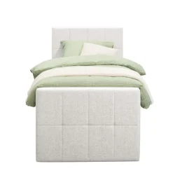 Boxspring met voetbord Liv geblokt - ecru - 90x200 cm - slanke poot