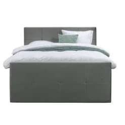 Boxspring met voetbord Liv geblokt - grijs - 160x200 cm - vierkante poot