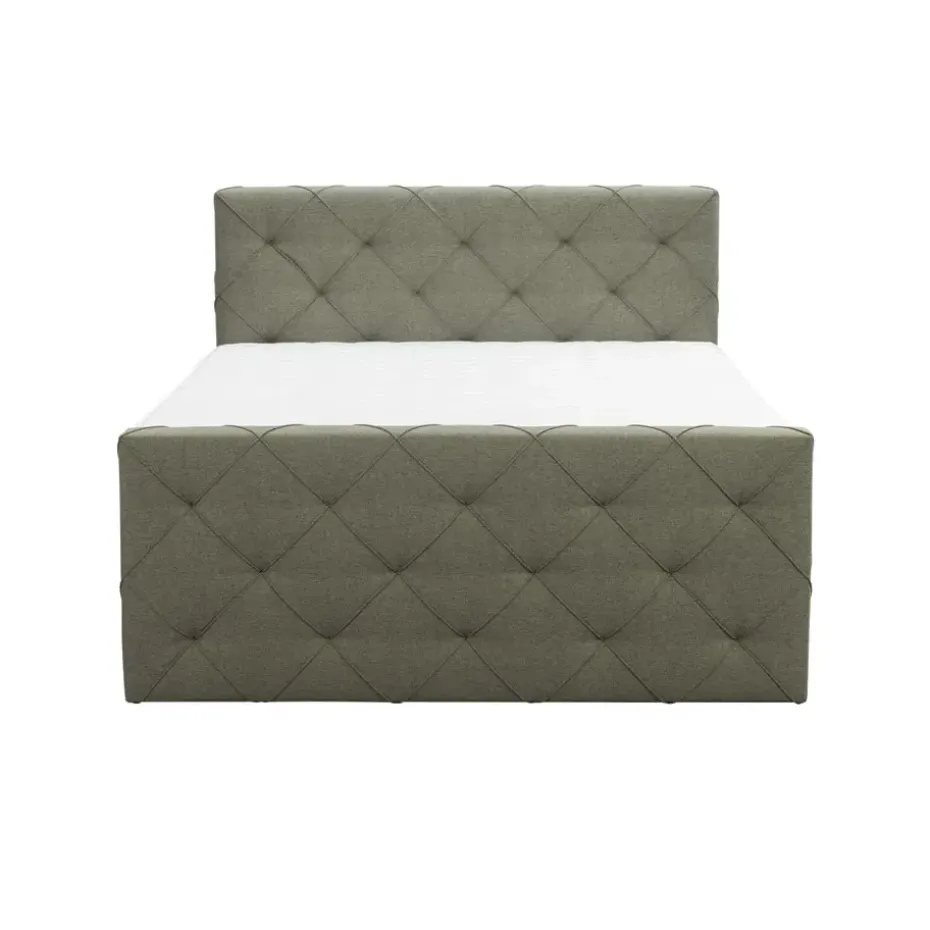 Boxspring met voetbord Liv geruit - groen - 140x200 cm - vierkante poot