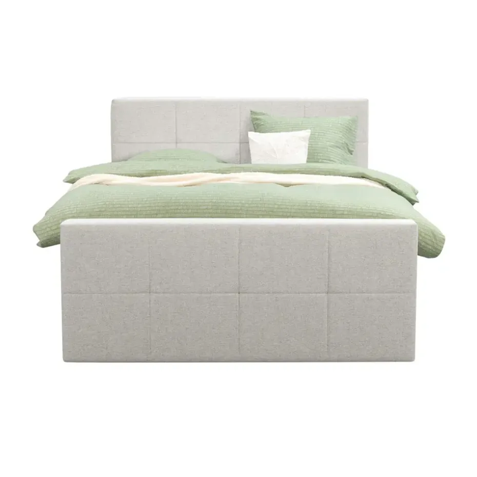 Boxspring met voetbord Liv geblokt - ecru - 160x200 cm - slanke poot