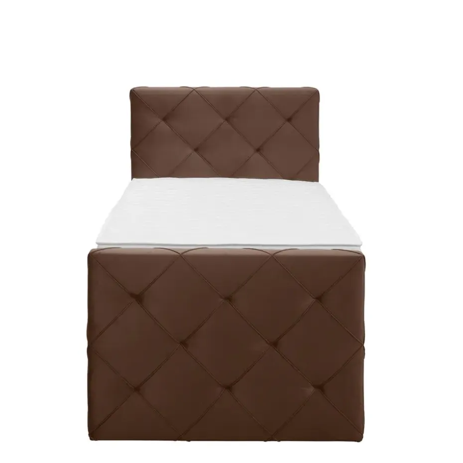 Boxspring met voetbord Liv geruit - bruin - 90x200 cm - ronde poot