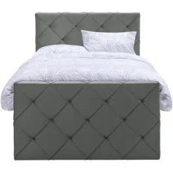Boxspring met voetbord Liv geruit - grijs - 120x200 cm - ronde poot