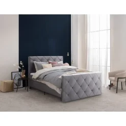 Boxspring met voetbord Liv geruit - grijs - 120x200 cm - ronde poot