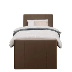 Boxspring met voetbord Liv geblokt - bruin - 90x200 cm - vierkante poot