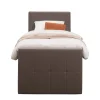 Boxspring met voetbord Liv geblokt - donkerbruin - 90x200 cm - ronde poot