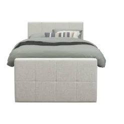 Boxspring met voetbord Liv geblokt - ecru - 120x200 cm - vierkante poot