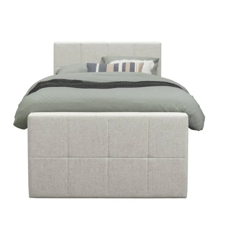 Boxspring met voetbord Liv geblokt - ecru - 120x200 cm - vierkante poot