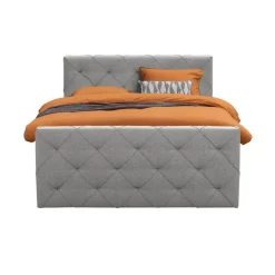 Boxspring met voetbord Liv geruit - lichtgrijs - 160x200 cm - ronde poot