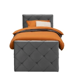 Boxspring met voetbord Liv geruit - grijs - 90x200 cm - ronde poot