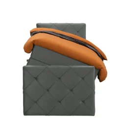 Boxspring met voetbord Liv geruit - grijs - 90x200 cm - ronde poot