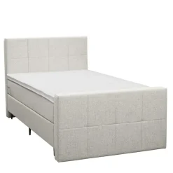 Boxspring met voetbord Liv geblokt - ecru - 120x200 cm - slanke poot