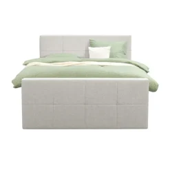 Boxspring met voetbord Liv geblokt - ecru - 160x200 cm - vierkante poot