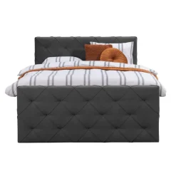 Boxspring met voetbord Liv geruit - antraciet - 160x200 cm - vierkante poot