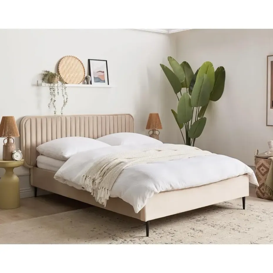 BRIN - Tweepersoonsbed - Taupe - 140 x 200 cm - Fluweel