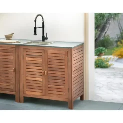 BRUCOLI - Buitenkeukenkast met spoelbak - Bruin/Zwart - Acaciahout