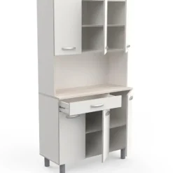 Buffetkast Pavel 185cm hoog - mat wit/acacia met werkblad