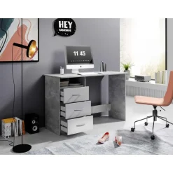 Bureau Adriano 123cm met 3 lades - beton/wit