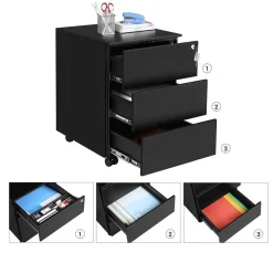 Bureau Ladeblok verrijdbaar Incl. Slot - 55x45x39cm - Zwart