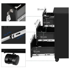 Bureau Ladeblok verrijdbaar Incl. Slot - 55x45x39cm - Zwart