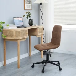 Bureaustoel in bruin kunstleer met metalen onderstel