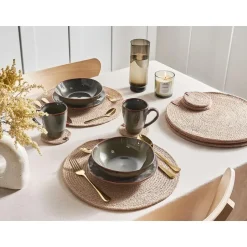 BUSHMINT - Set van 12 placemats en onderzetters - Natuurlijk - Jute