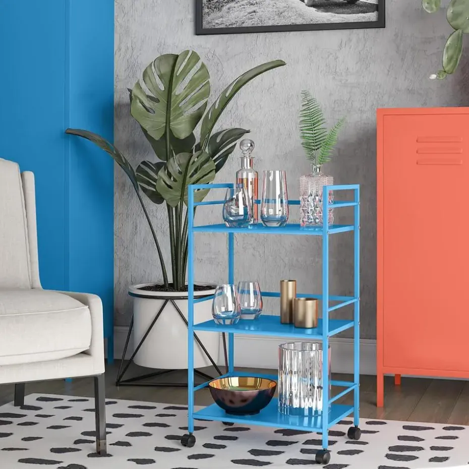 Cache - Metalen rolwagen blauw