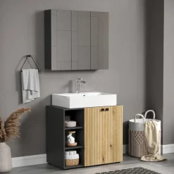 CALICOSY - Badkamerkast met spiegel PUREBLISS - 20x90x80 cm