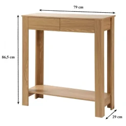 CALICOSY - Hoge console met 2 lades in eiken decor - Licht hout - 29x79x86,5 cm