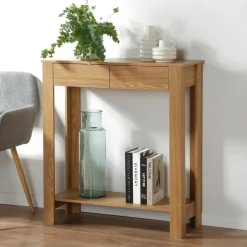 CALICOSY - Hoge console met 2 lades in eiken decor - Licht hout - 29x79x86,5 cm