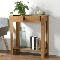 CALICOSY - Hoge console met 2 lades in eiken decor - Licht hout - 29x79x86,5 cm