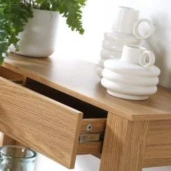 CALICOSY - Hoge console met 2 lades in eiken decor - Licht hout - 29x79x86,5 cm