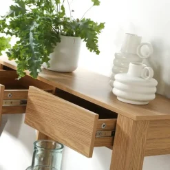 CALICOSY - Hoge console met 2 lades in eiken decor - Licht hout - 29x79x86,5 cm