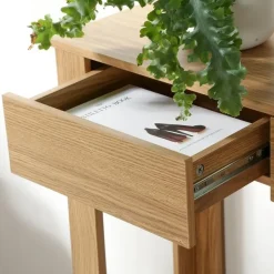 CALICOSY - Hoge console met 2 lades in eiken decor - Licht hout - 29x79x86,5 cm