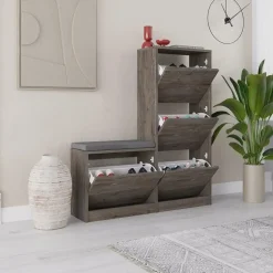 CALICOSY - Schoenenkast DUDE - Eik grijs - 118,5x105x26 cm