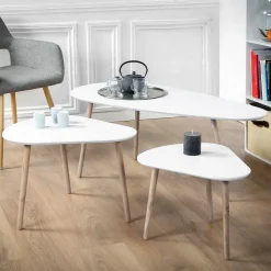 CALICOSY - Set van 3 salontafels - Wit - 42x103x50 cm