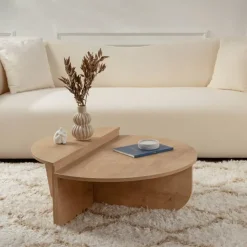 CALICOSY - Set van 2 Salontafels ORION - Licht hout - 35x90x90 cm