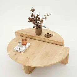 CALICOSY - Set van 2 Salontafels ORION - Licht hout - 35x90x90 cm