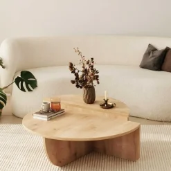 CALICOSY - Set van 2 Salontafels ORION - Licht hout - 35x90x90 cm