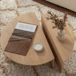 CALICOSY - Set van 2 Salontafels ORION - Licht hout - 35x90x90 cm