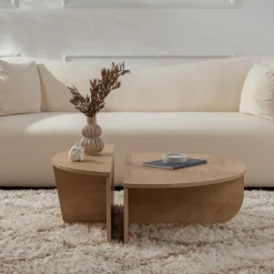 CALICOSY - Set van 2 Salontafels ORION - Licht hout - 35x90x90 cm