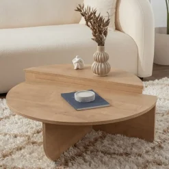 CALICOSY - Set van 2 Salontafels ORION - Licht hout - 35x90x90 cm