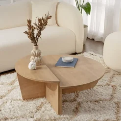 CALICOSY - Set van 2 Salontafels ORION - Licht hout - 35x90x90 cm